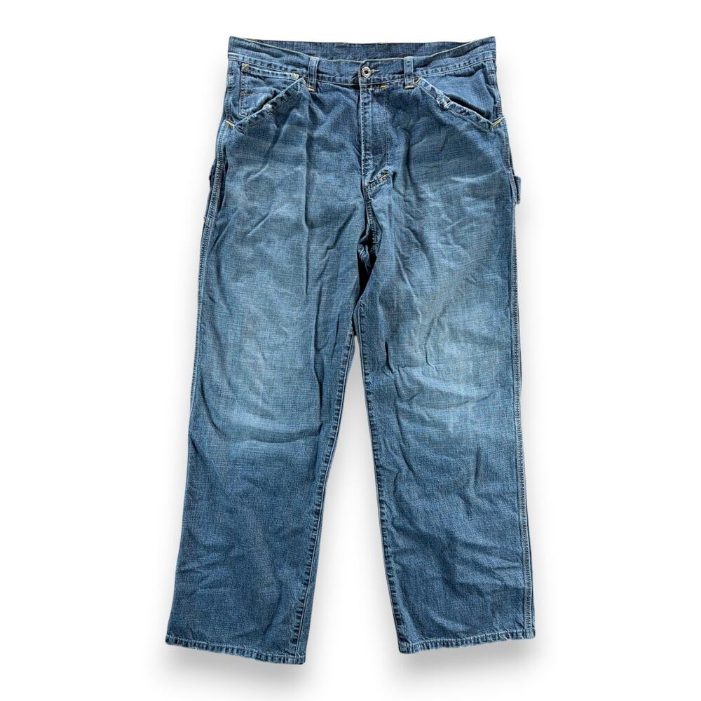Vintage Lucky Brand Jeans Mens 34x32 Blue Carpenter Dungarees Denim 90s